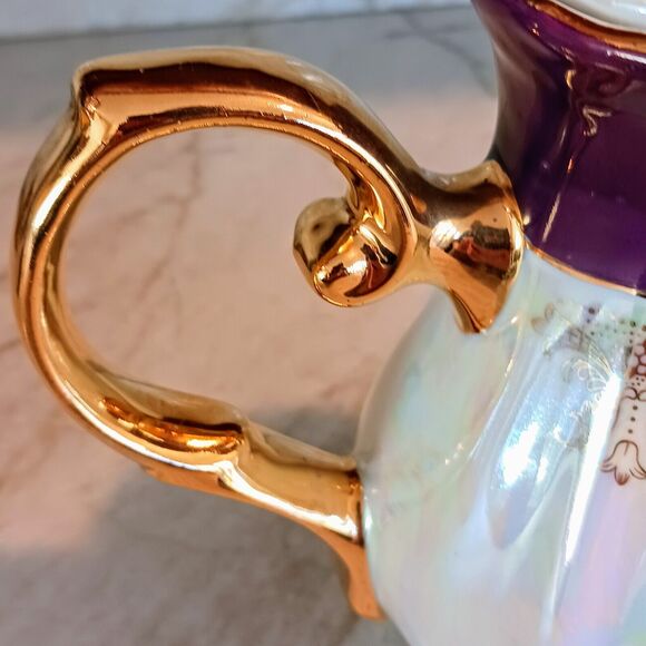 GNA Fine Porcelain 8.5" Tea Pot GOLD Hand Painted Victorian Courtship Iridescent - Picture 9 of 16